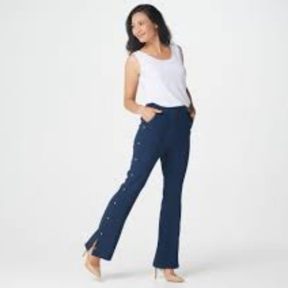 NWT G.I.L.I. BUTTON SIDE NAVY BOOT CUT PANTS 26 - Picture 1 of 14